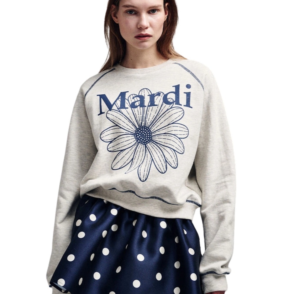 MARDI MERCREDI SWEATSHIRT RAGLAN FLOWERMARDI_OATMEAL BLUE